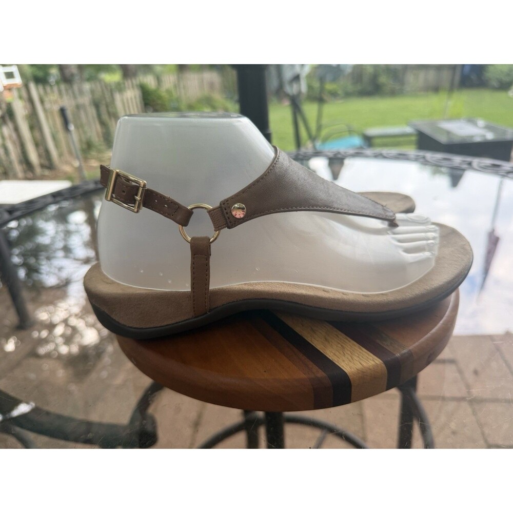 Vionic Womens Brown Leather Thong Sandals Buckle Suede Insole US 7 EU 38 UK 5